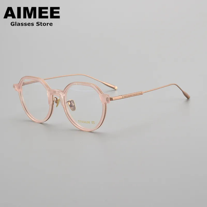 Aimee Unisex Full Rim Flat Top Round Titanium Acetate Eyeglasses 14543 Full Rim Aimee Pink  