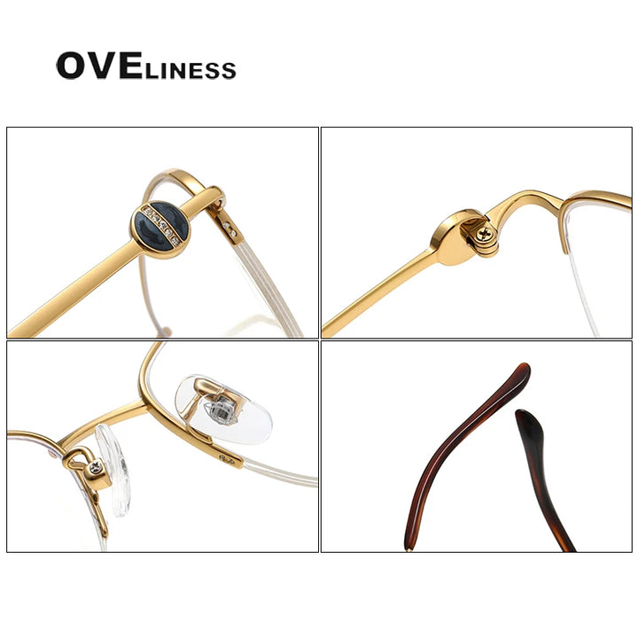 Oveliness Women's Semi Rim Oval Square Titanium Eyeglasses 196011 Semi Rim Oveliness   