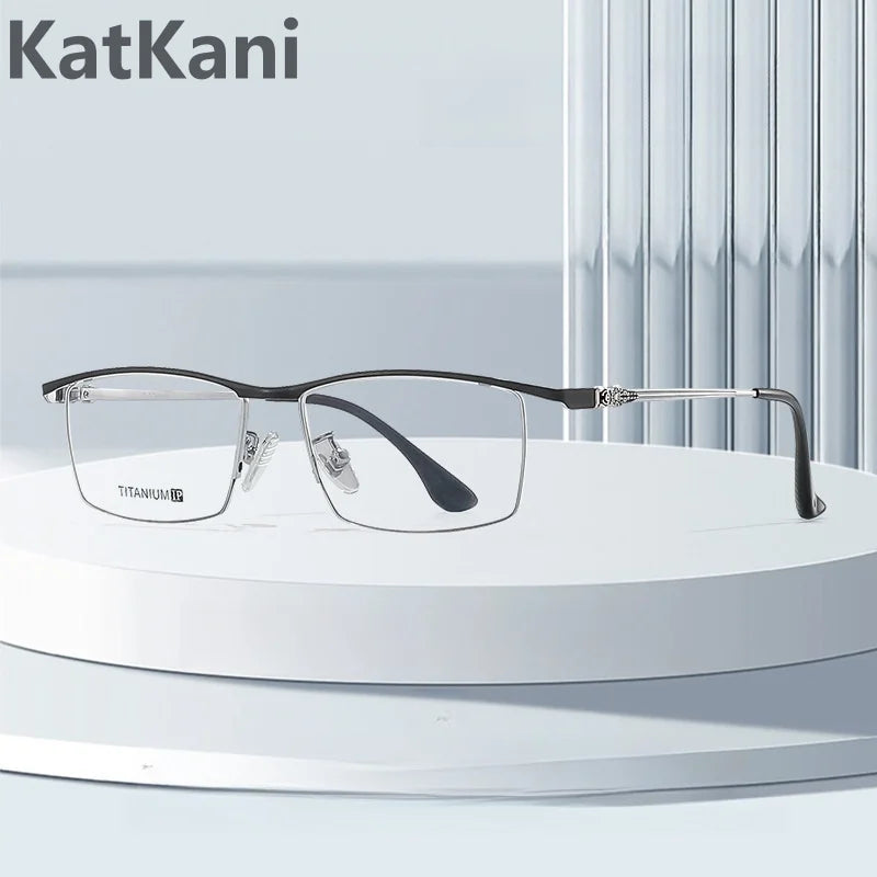 KatKani Mens Semi Rim Square Titanium Eyeglasses 88039 Semi Rim KatKani Eyeglasses   