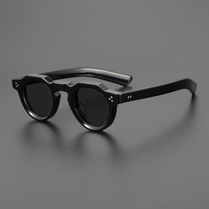 Gatenac Unisex Full Rim Flat Top Round Acetate Polarized Sunglasses M002 Sunglasses Gatenac Black Gray  