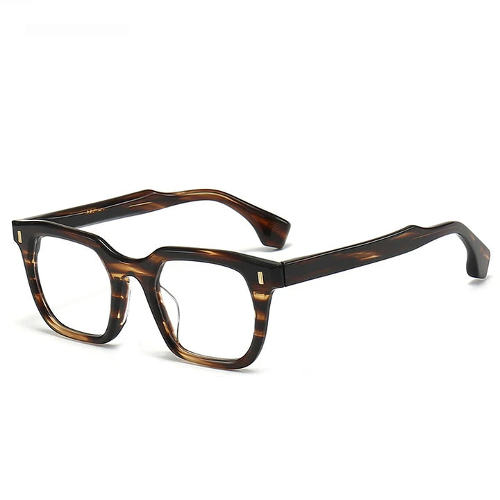 Black Mask Unisex Full Rim Square Acetate Eyeglasses 75rx Full Rim Black Mask Brown-Stripes  