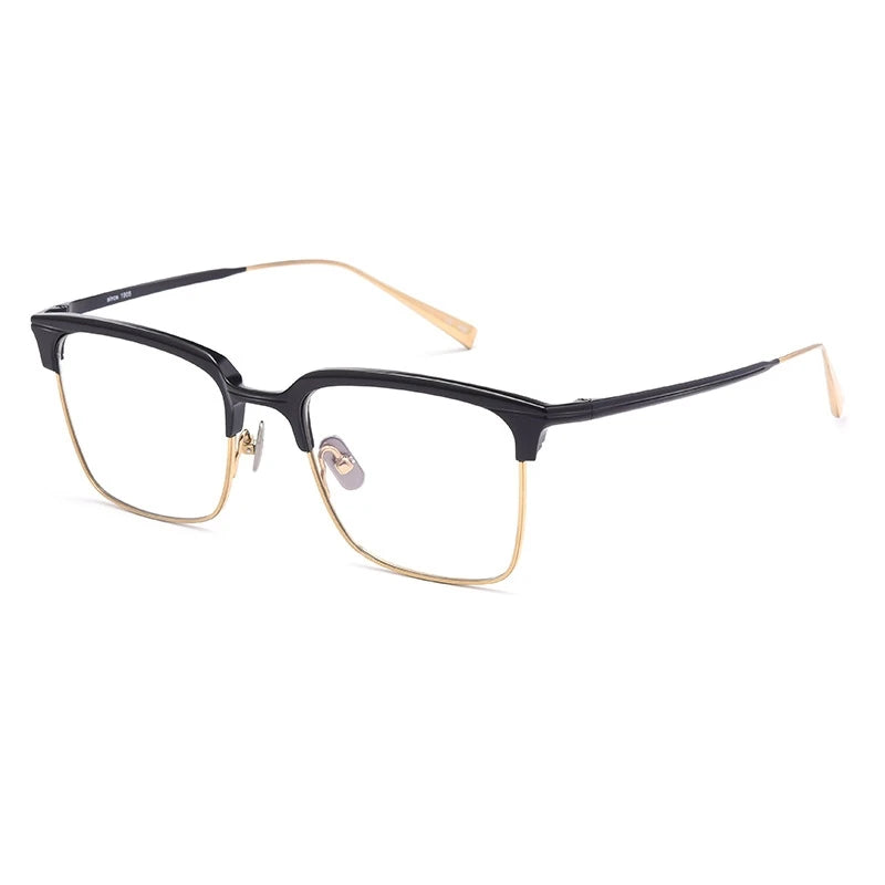 Hdcrafter Men's Full Rim Square Titanium Eyeglasses S1905 Full Rim Hdcrafter Eyeglasses Black-Gold  