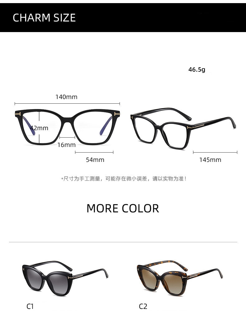 CCSpace Unisex Full Rim Square Tr 90 Titanium Eyeglasses With Clip On Polarized Sunglasses 53374 Clip On Sunglasses CCspace   