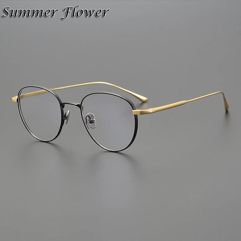 Summer Flower Women's Full Rim Flat Top Oval Titanium Eyeglasses 813321 Full Rim Summer Flower Black Gold