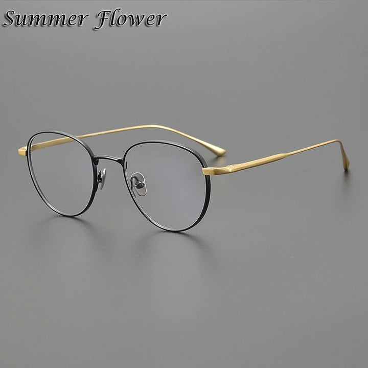 Summer Flower Women's Full Rim Flat Top Oval Titanium Eyeglasses 813321 Full Rim Summer Flower Black Gold