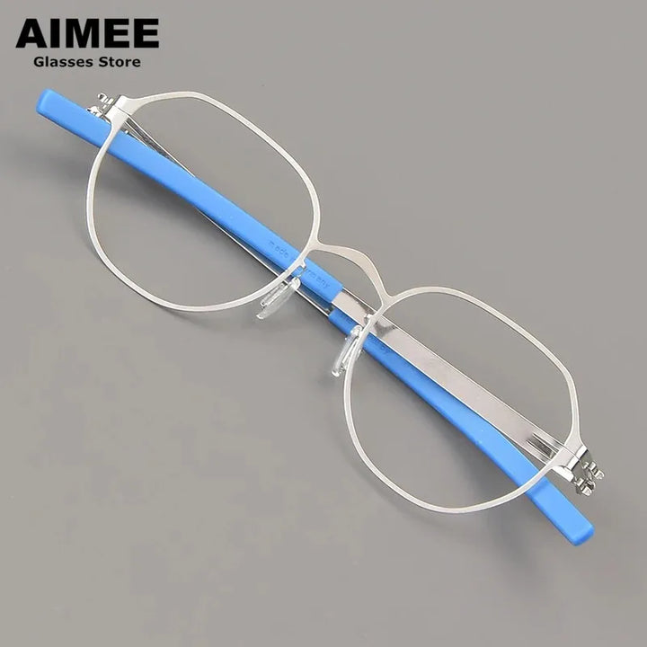 Aimee Women's Full Rim Flat Top Oval Screwless Steel Eyeglasses 44128