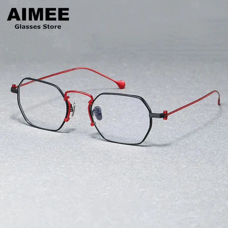 Aimee Unisex Full Rim Flat Top Polygon Titanium Eyeglasses 190069 FuzWeb