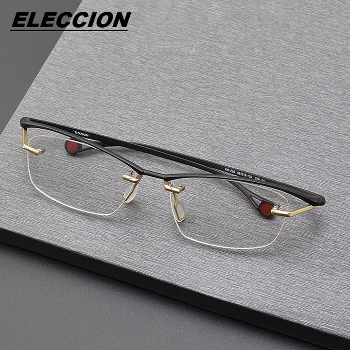 Eleccion Unisex Semi Rim Big Square Brow Line Titanium Eyeglasses 4229 Semi Rim Eleccion