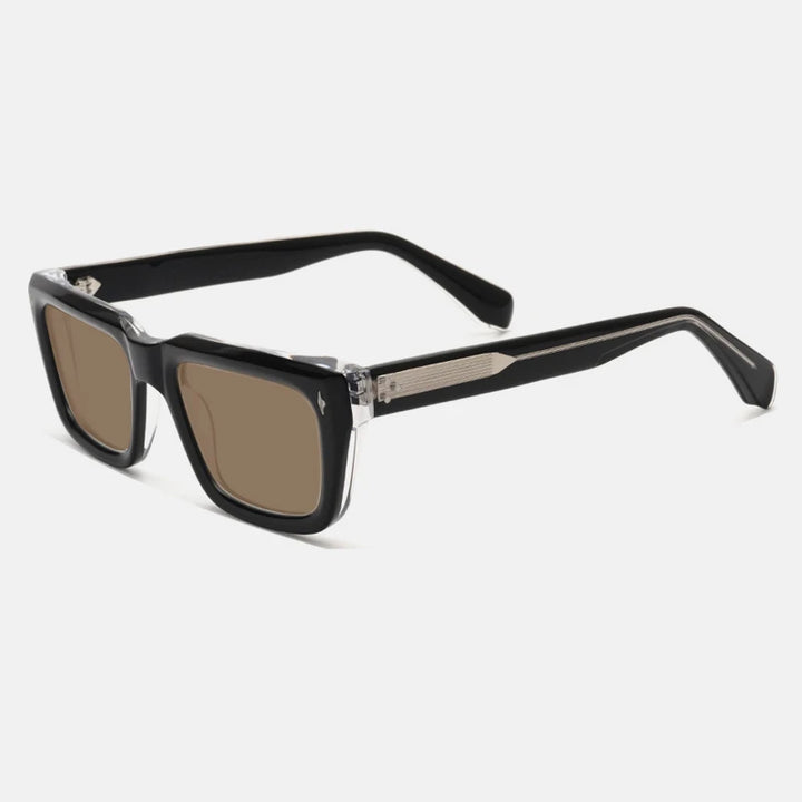 Gatenac Unisex Full Rim Square Polarized Acetate Sunglasses Mo13 Sunglasses Gatenac Black T Brown  