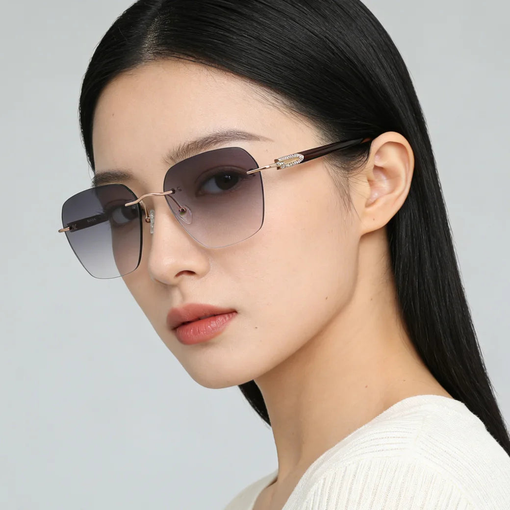 Blackmask Women Rimless Square Titanium Polarized Sunglasses BM-1103S