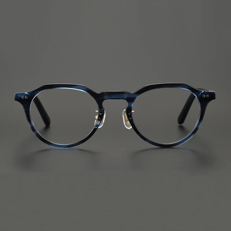 Black Mask Unisex Full Rim Flat Top Round Acetate Eyeglasses Nn014 Full Rim Black Mask   