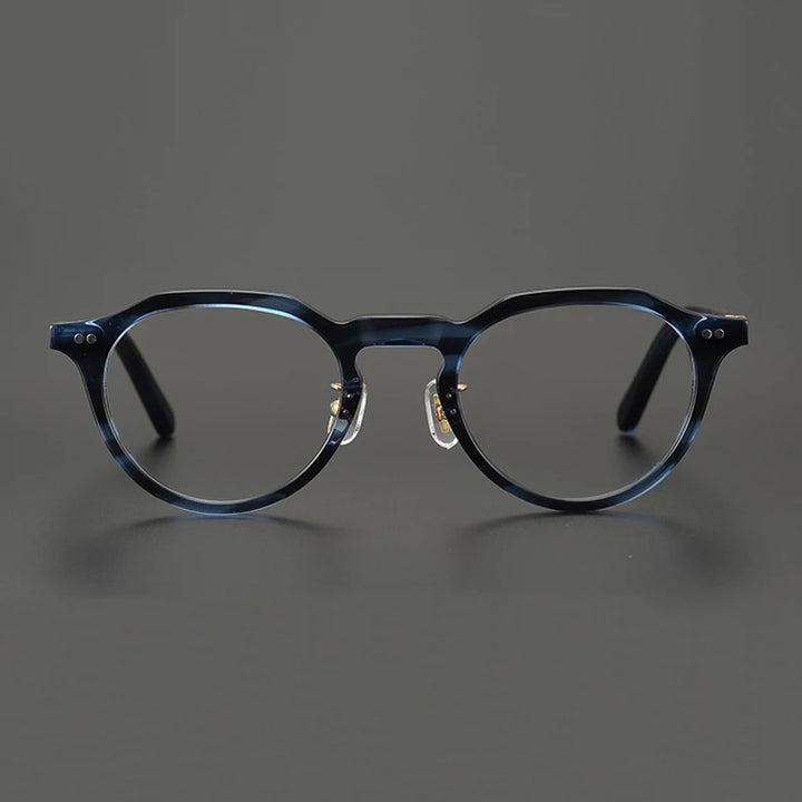 Black Mask Unisex Full Rim Flat Top Round Acetate Eyeglasses Nn014 Full Rim Black Mask   