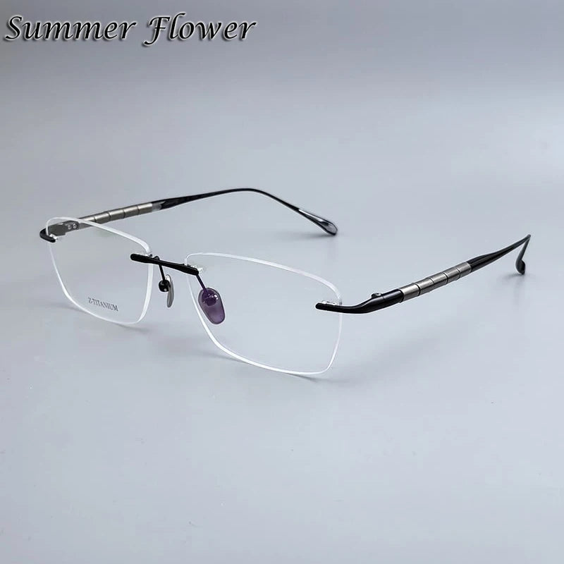 Summer Flower Unisex Rimless Square Titanium Eyeglasses 27038