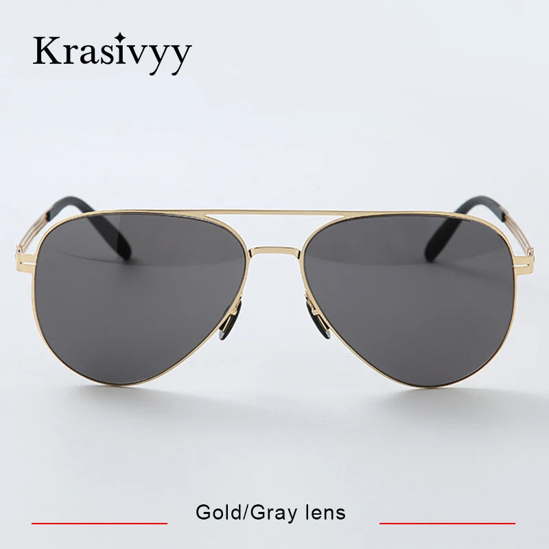 Krasivyy Unisex Full Rim Oval Screwless Nylon Alloy Sunglasses 6880 Sunglasses Krasivyy Gold Gray lens  