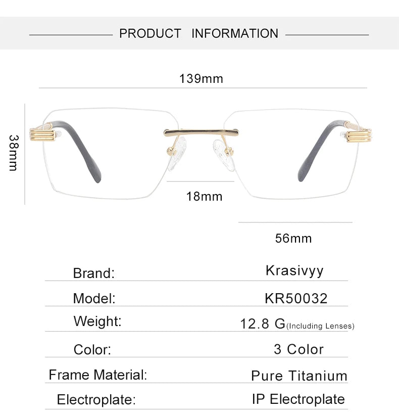Krasivyy Unisex Rimless Flat Top Polygon Titanium Eyeglasses 650032