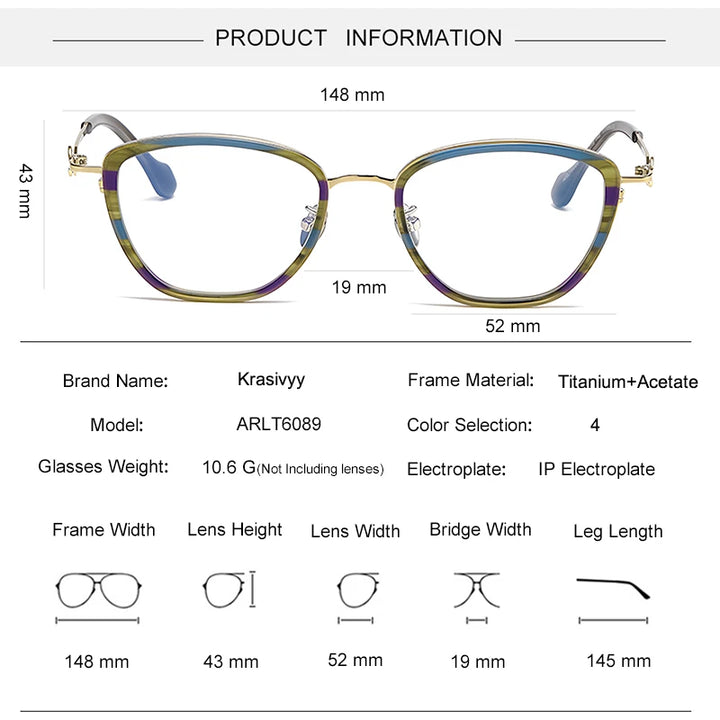 Krasivyy Unisex Full Rim Polygon Square Titanium Acetate Eyeglasses 46089