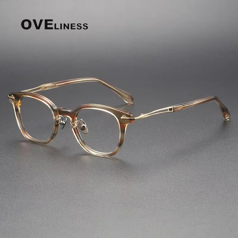 Oveliness Unisex Full Rim Oval Square Acetate Titanium Eyeglasses 814047 Full Rim Oveliness gold