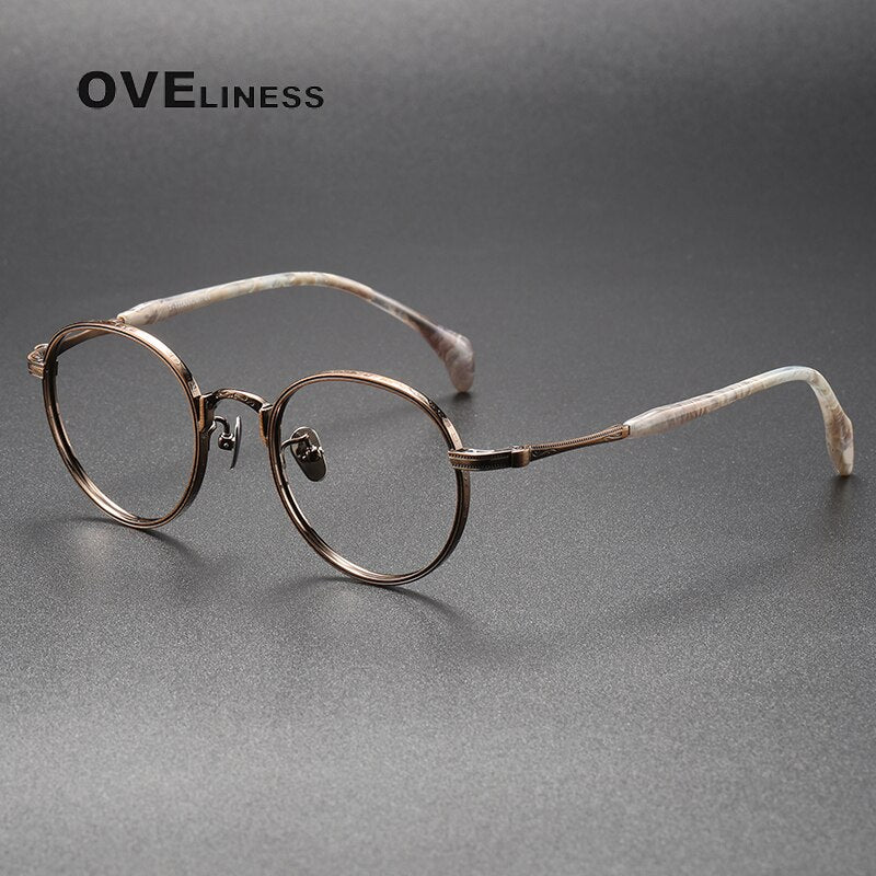 Oveliness Unisex Full Rim Round Titanium Eyeglasses 80862 Full Rim Oveliness bronze  