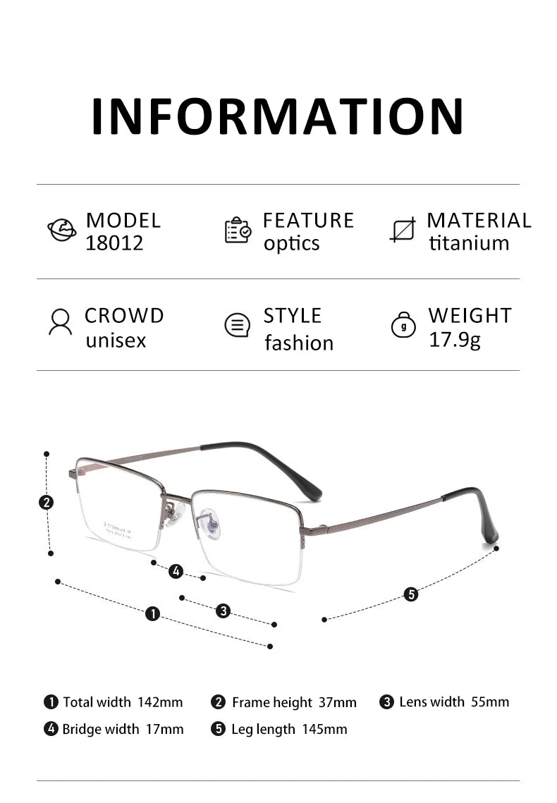 Vicky Unisex Semi Rim Square Titanium Reading Glasses 18012