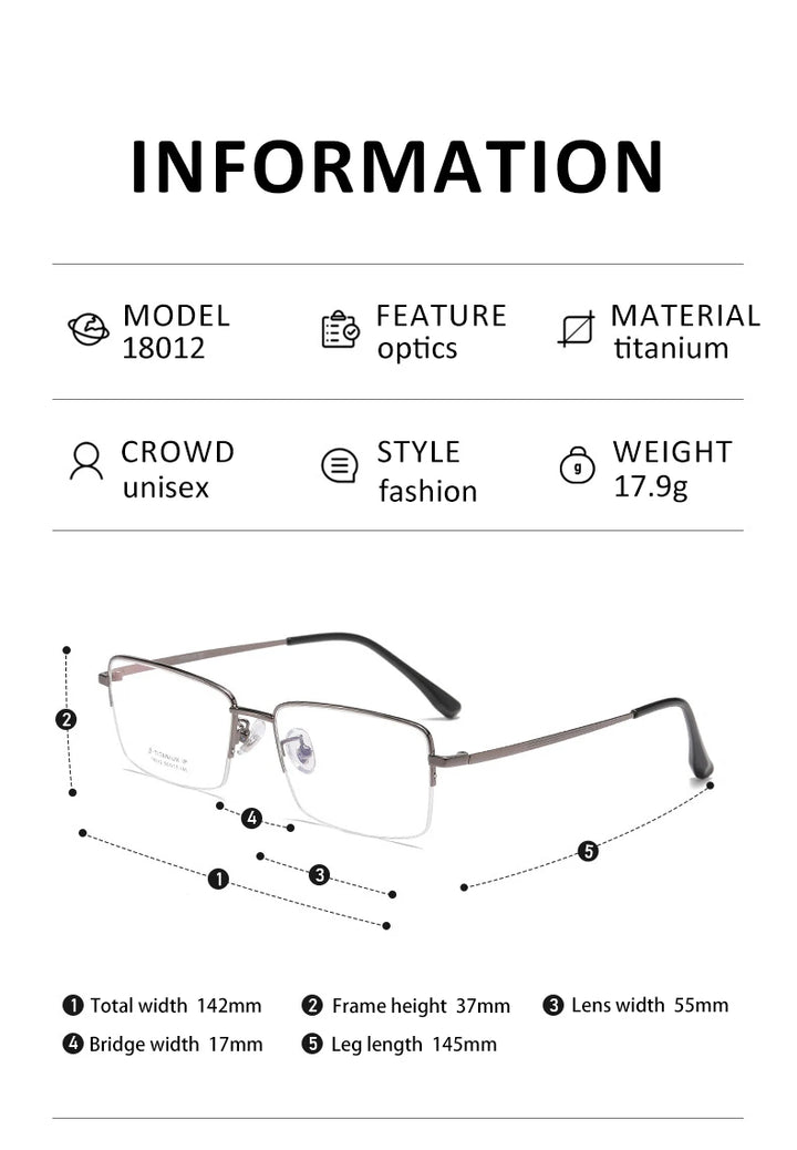 Vicky Unisex Semi Rim Square Titanium Reading Glasses 18012