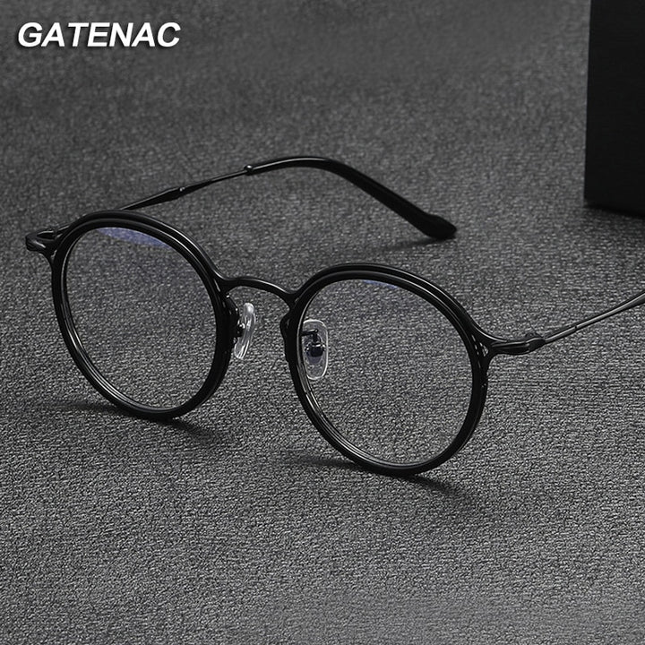 Gatenac Unisex Full Rim Round Titanium Eyeglasses Gxyj1019 Full Rim Gatenac   