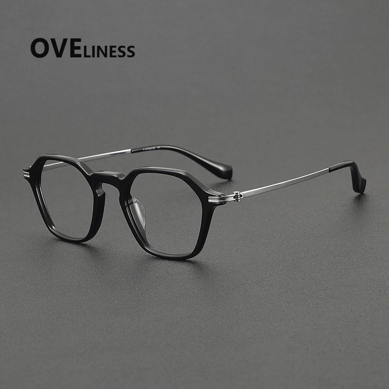 Oveliness Unisex Full Rim Polygon Acetate Titanium Eyeglasses 390013