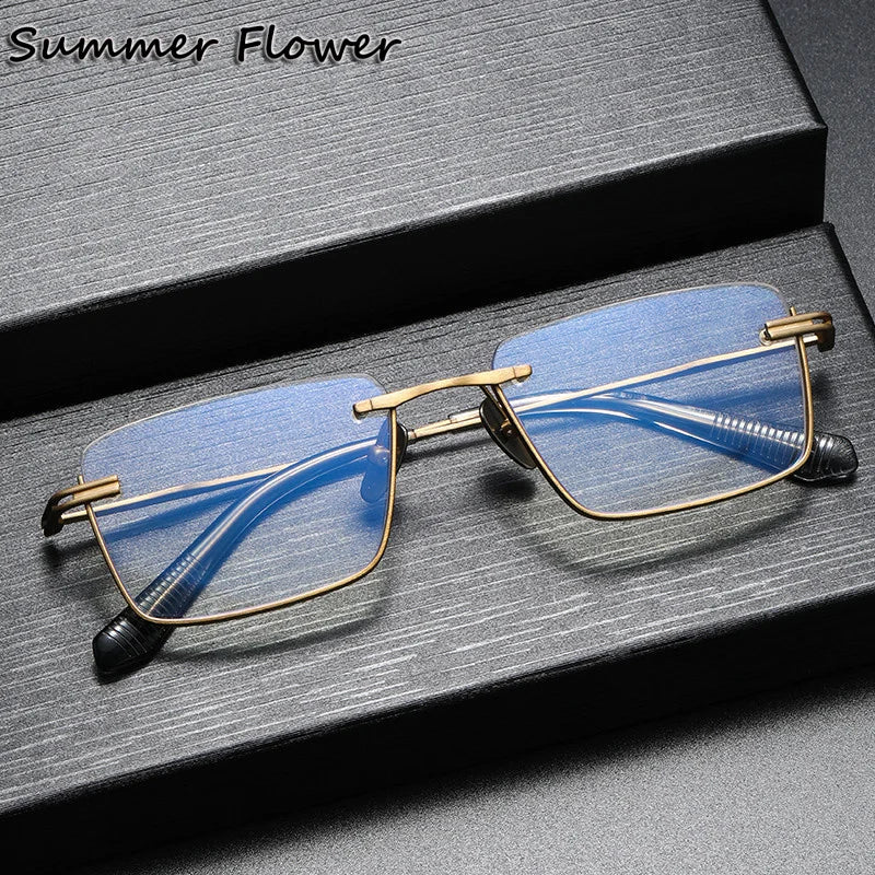 Summer Flower Unisex Semi Rim Square Titanium Eyeglasses 842416 Semi Rim Summer Flower