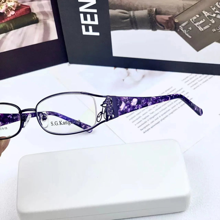 Cubojue Women's Full Rim Oval Alloy Acetate Reading Glasses 45675 Reading Glasses Cubojue +75 PURPLE