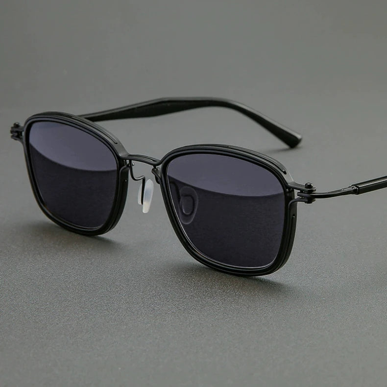 Black Mask Unisex Full Rim Square Titanium Acetate Sunglasses 19546