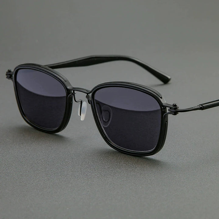 Black Mask Unisex Full Rim Square Titanium Acetate Sunglasses 19546