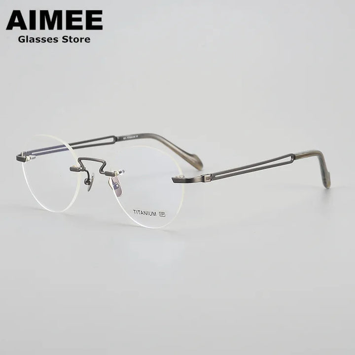 Aimee Unisex Rimless Round Oval Titanium Eyeglasses 19063 Rimless Aimee   