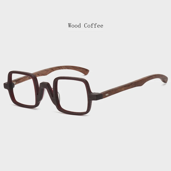 Hdcrafter Unisex Full Rim Small Square Wood Eyeglasses 5600 Full Rim Hdcrafter Eyeglasses Wood-Coffee  