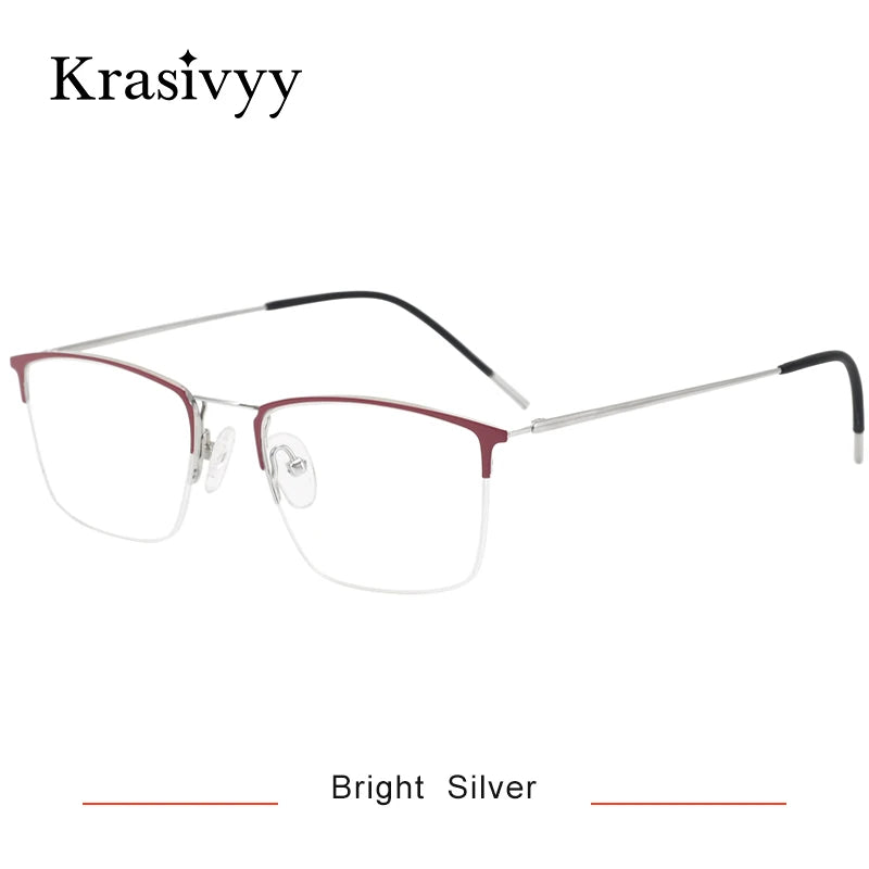 Krasivyy Women's Semi Rim Square Titanium Eyeglasses 916080 Semi Rim Krasivyy Bright Silver