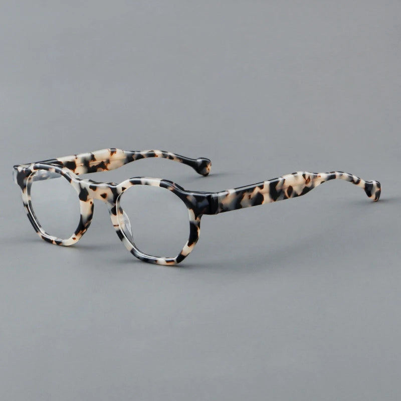 CCspace Unisex Full Rim Flat Top Round Acetate Reading Glasses R57621 Reading Glasses CCSpace +25 Leopard 