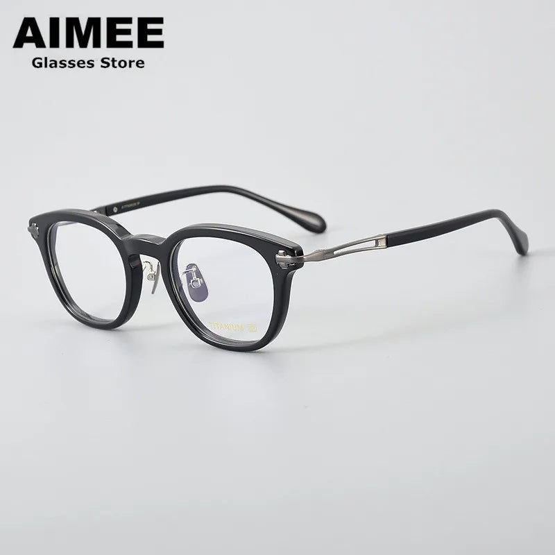 Aimee Unisex Full Rim Square Titanium Thick Acetate Eyeglasses 4722 Full Rim Aimee Black-Gun  