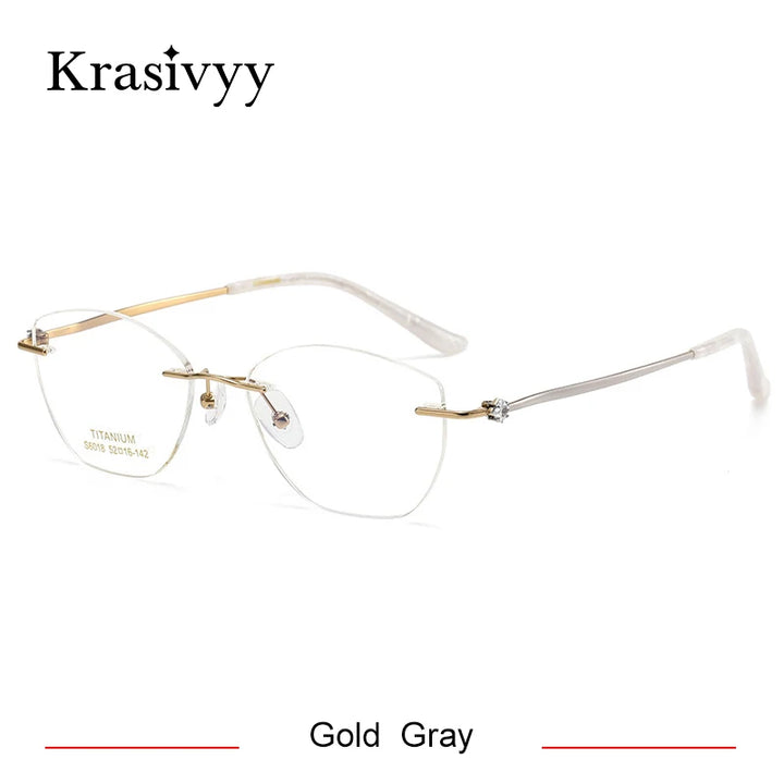 Krasivyy Women's Rimless Oval Cat Eye Titanium Eyeglasses 6018 Rimless Krasivyy Gold Gray  