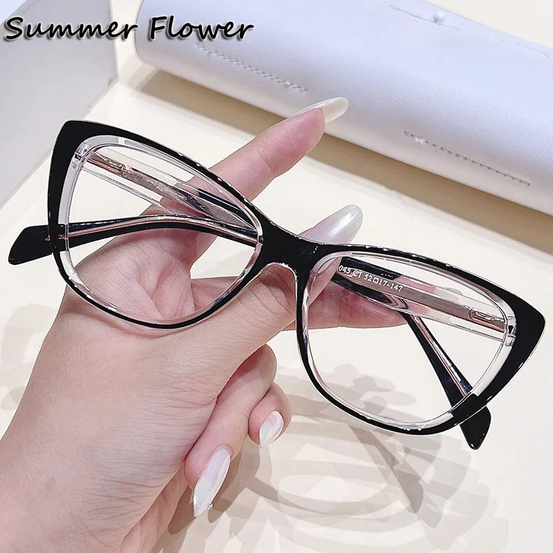 Summer Flower Women's Full Rim Square Cat Eye Tr 90 Titanium Eyeglasses 76045 Full Rim Summer Flower Black