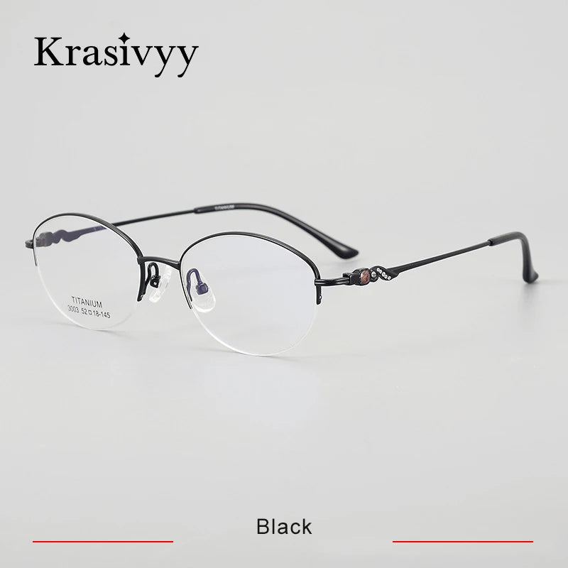 Krasivyy Women's Semi Rim Oval Square Titanium Eyeglasses 443003 Semi Rim Krasivyy Black  