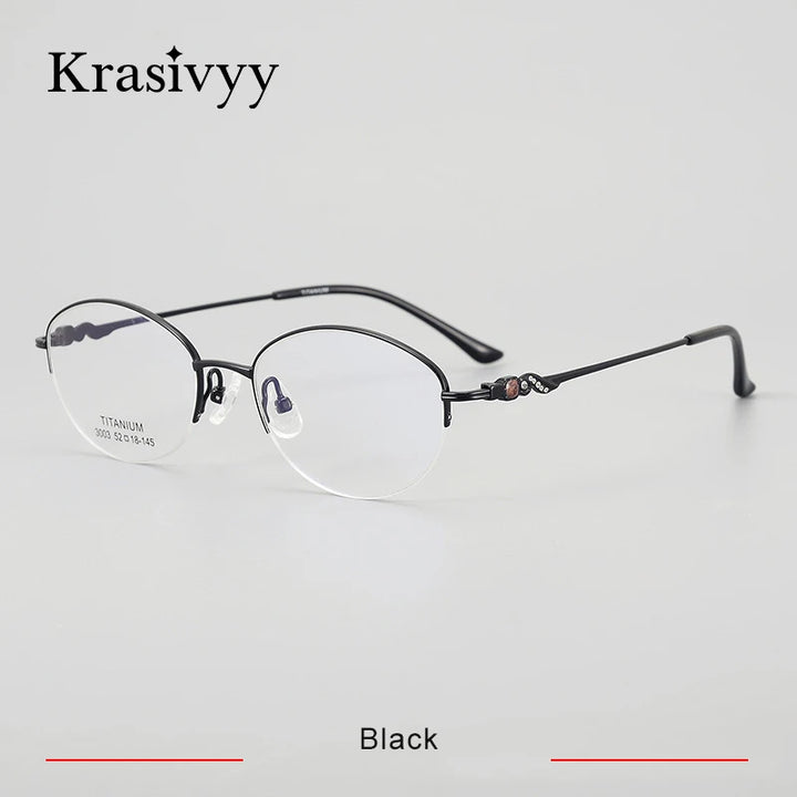 Krasivyy Women's Semi Rim Oval Square Titanium Eyeglasses 443003 Semi Rim Krasivyy Black  