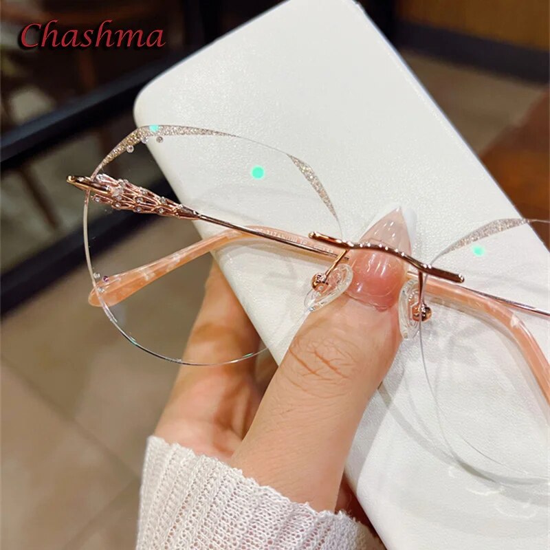 Chashma Ochki Women's Rimless Round Titanium Glitter Edge Eyeglasses 156 Rimless Chashma Ochki   