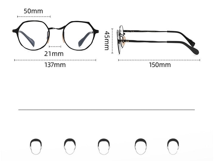 CCSpace Unisex Full Rim Irregular Round Titanium Eyeglasses 56614 Full Rim CCspace   