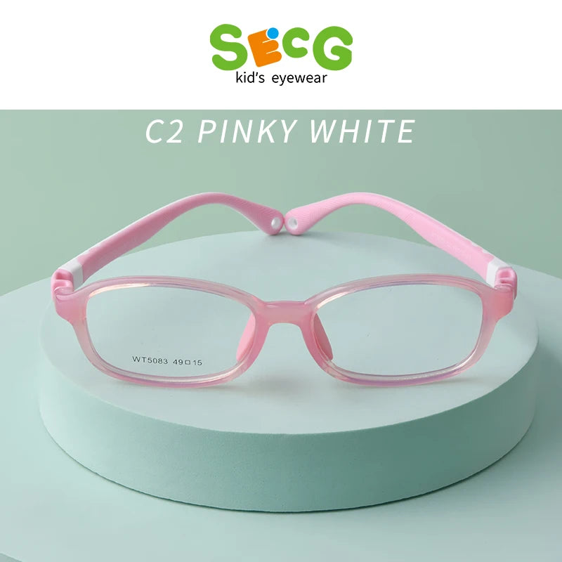 Secg Unisex Youth Full Rim Square Tr 90 Silicone Eyeglasses 5083 Full Rim Secg C2 PINKY WHITE  