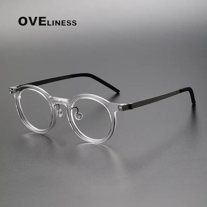 Oveliness Women's Full Rim Round Acetate Titanium Eyeglasses 31846