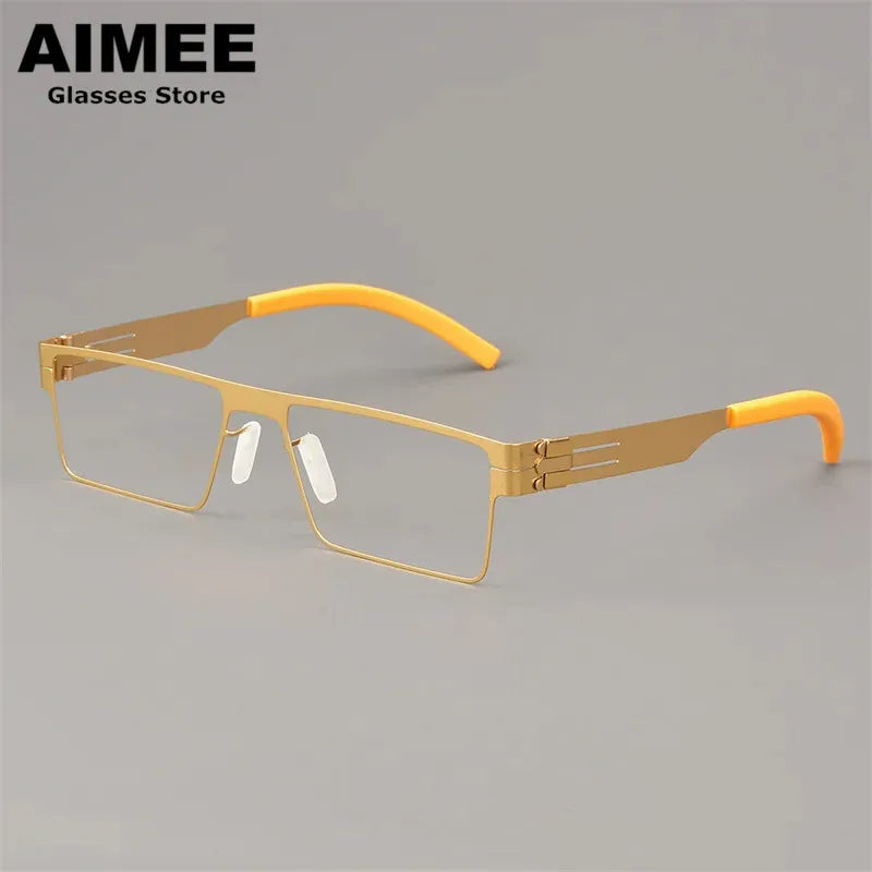 Aimee Unisex Full Rim Brow Line Square Screwless Steel Eyeglasses 1175 Full Rim Aimee Golden  