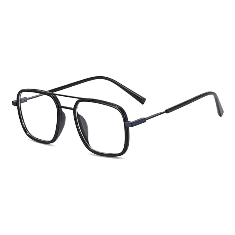 Ralferty Men's Full Rim Square Double Bridge Alloy Acetate Eyeglasses R613 Full Rim Ralferty C3 Black Blue CN 