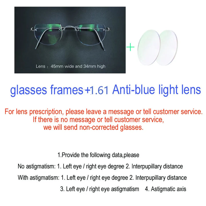 Yujo Unisex Rimless Flat Top Round Stainless Steel Eyeglasses 3445 Rimless Yujo Anti blue light CHINA