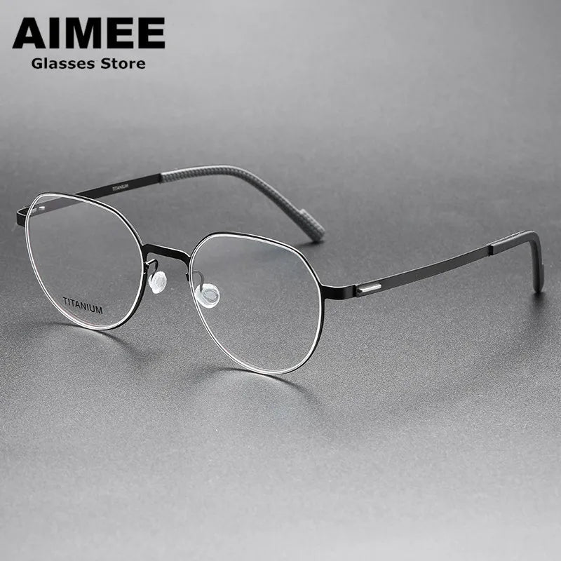 Aimee Unisex Full Rim Flat Top Round Screwless Titanium Eyeglasses 8008 Full Rim Aimee Black  