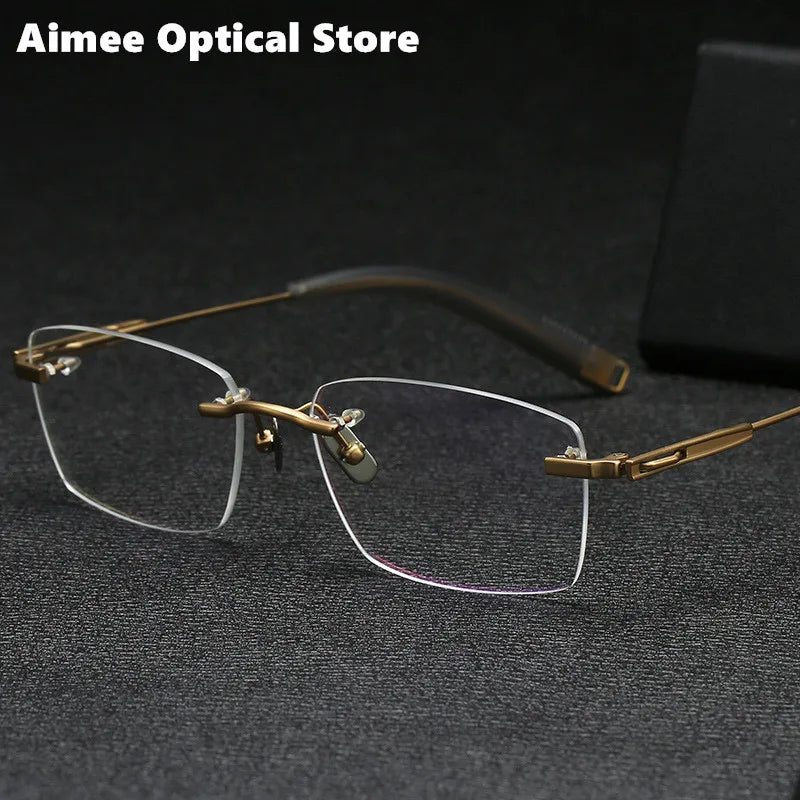 Aimee Unisex Rimless Square Titanium Eyeglasses 80817