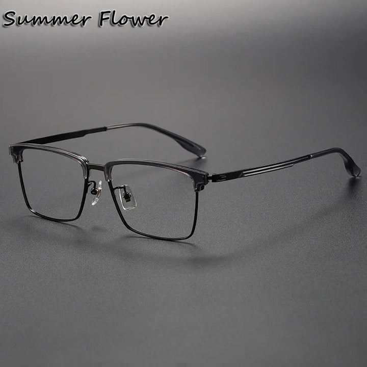 Summer Flower Unisex Full Rim Square Acetate Titanium Eyeglasses 83060 Full Rim Summer Flower Transparent Gray