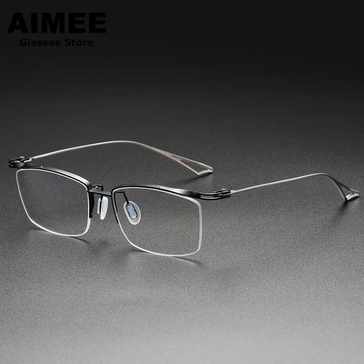 Aimee Unisex Semi Rim Square Titanium Eyeglasses 1756 Semi Rim Aimee Black-Silver  